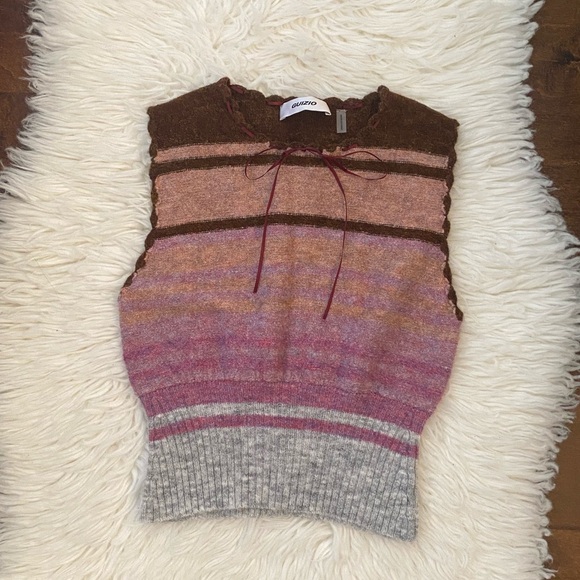 Danielle Guizio Tops - Danielle Guizio Heart Scallop Vest Cocoa Stripe